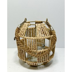 Wicker candle holder with glass 18x20x18